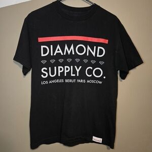 Diamond Supply Men’s Cropped Fit Black T-shirt Made In USA Logo Size Medium